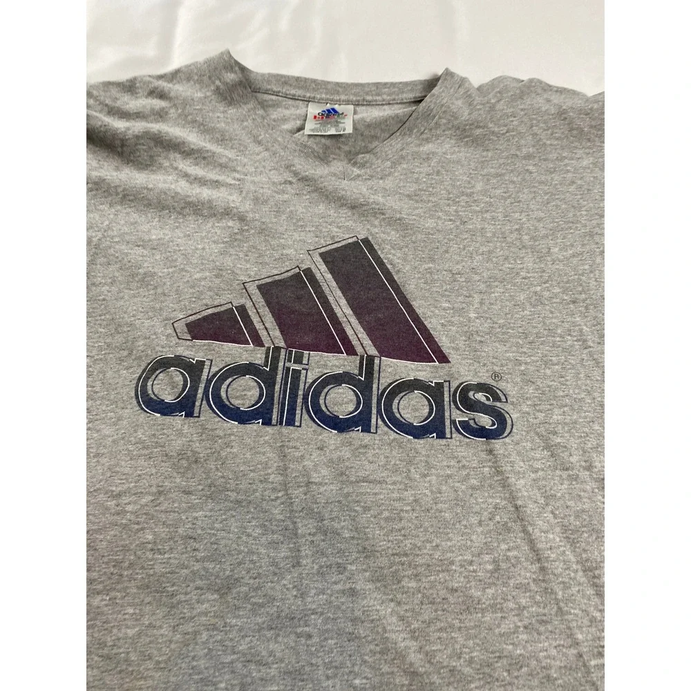 Adidas Long Sleeve T-Shirt Mens XL Gray Excellent Vintage Graphic Made in USA